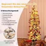 Schlanker Künstlicher Weihnachtsbaum 180cm, Beleuchteter Beflockter Weihnachtsbaum mit 140 LED-Lichtern & beflocktem Schnee, Tannenbaum mit Zementbasis, für Innen- & Außenbereic