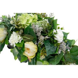 Grabaufleger aus künstlichen Textil Seidenblumen Rosen länglich 80cm groß XXL Friedhofsgesteck für Totensonntag Beerdigung wie Echt (Weiß/Ecru/hell)