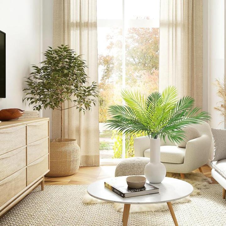Kunstpalmbladeren, kunstpalmbladeren, , tropische struiken, groene kunstplant, areca palmplant, kunstplant voor feest, tuin, binnen en buiten, palmblad, decoratie
