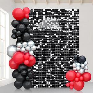 Schwarzer schimmernder Wandhintergrund mit Pailletten, 24 Paneele, glitzernder Hintergrund, 3D-Wand für Party, Geburtstag, Halloween, Verlobung, Dekorationen
