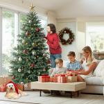 Nordmann Kunstkerstboom, pvc en PE, 150 cm, kunstdennenboom met houten standaard, verlichting led, vlamvertragend, automatische kerstboom, natuurgetrouwe kunstkerstboom