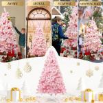 210 cm kerstboom bevlokt roze met volle vlokken decoratie met sneeuwvlokken, 1200 takpunten dennenbladeren van pvc en stabiele basis, kerstboom voor kerstdecoraties