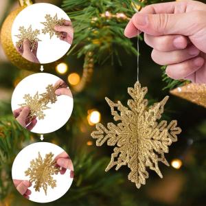 24 stuks sneeuwvlokken kerstdecoratie in zilver en goud voor kerstboom glitter kerstboomversiering