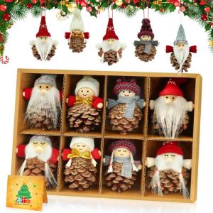 Kleine kerstversiering, 8 stuks dennenappels, kerstboom, kerstkabouter, kleine dennenappels, decoratie, mini-kabouter, boomversiering, Kerstmis, decoratieve kabouter, kersthanger