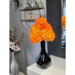 813 vaas met mini-bloem van nylon, 32 cm, oranje/zwart