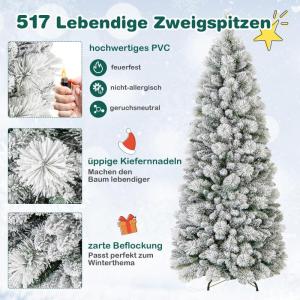 Kunstkerstboom met verlichting, 180 cm, pop-up dennenboom met 170 warmwitte ledlampen en 517 takuiteinden, gevlokte kerstboom, kunstboom voor thuis, bedrijf en kantoor