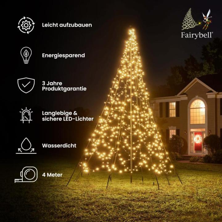 Led-kerstboom voor buiten, 4 meter, 640 leds, inclusief mast, warm wit met twinkle
