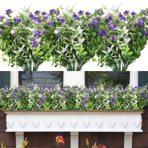 6Pcs Nep Planten Outdoor Plastic UV Bestand Kunstplanten Faux Bloem Planten Bulk Voor Indoor Outdoor Opknoping Planter Tuin Venster Doos Thuis Bruiloft Decor