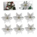 12St Doppelschicht kleine Weihnachtsblume DIY weihnachtshandwerk Christbaumschmuck Ornamente weihnachtsdeko künstliche blüten Weihnachtsbaum Party-Requisiten Plastik Silver