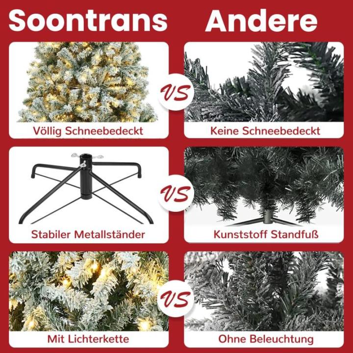 Niwa Kerstboom met verlichting, versierde flock-look, 2-in-1 kunstkerstboom met lichtketting, 200 warm wit licht en 400 PE + pvc-takken, opvouwbare dennenboom (H150 cm)