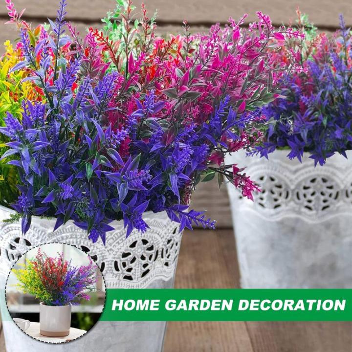 Kunstmatige lavendel bloemen, 8 bundels nep decoratieve bloemen buiten kunstmatige lavendel plant boeket plastic faux bloem voor tuin