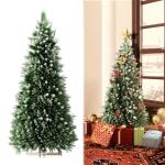 Künstlicher Weihnachtsbaum 150cm, Tannenbaum mit Holzständer, PVC+PE Christbaum Weihnachtsbaum inkl. 500 Spitzen, für Weihnachtsdeko Mehrweg