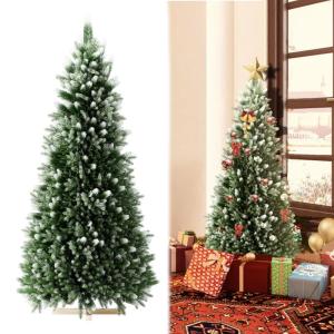Künstlicher Weihnachtsbaum 150cm, Tannenbaum mit Holzständer, PVC+PE Christbaum Weihnachtsbaum inkl. 500 Spitzen, für Weihnachtsdeko Mehrweg