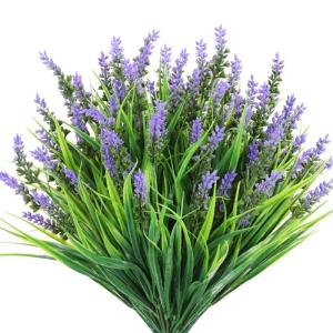 voor buiten, 10 stuks namaapgras met bloemen, uv-bestendig, herfstplanten, balkonplanten voor binnen en buiten, tuin, raam, bruiloft, tafel, woondecoratie (paars)