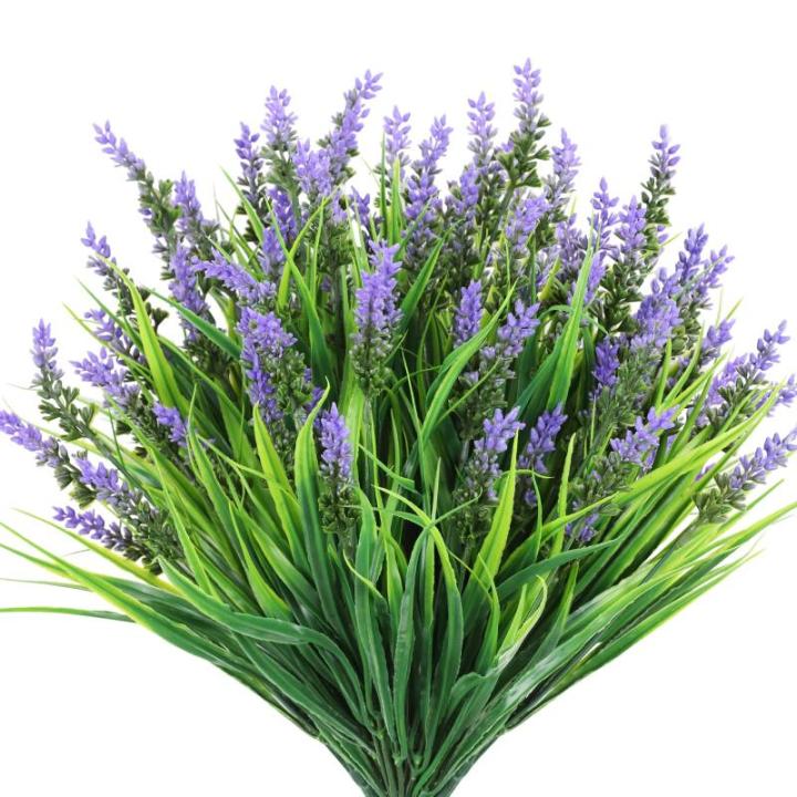 voor buiten, 10 stuks namaapgras met bloemen, uv-bestendig, herfstplanten, balkonplanten voor binnen en buiten, tuin, raam, bruiloft, tafel, woondecoratie (paars)