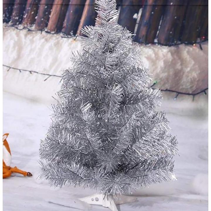 Leichter Tisch-Weihnachtsbaum mit Ständer for kleine Weihnachtsdekoration, PVC-Tannenbaum, Kleiner Weihnachtsbaum, mehrfarbiger künstlicher Weihnachtsbaum(Silver,60cm/2ft)