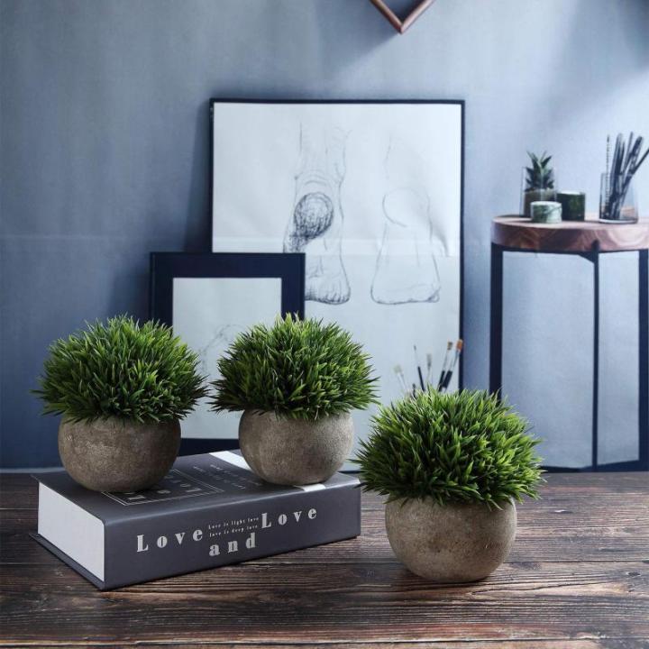 Kunstmatige grasplanten in pot - klein groen pak van 6, decoratie voor thuis en op kantoor, desktop, vensterbank, bonsai, indoor cadeau voor bruiloft, verjaardag, Kerstmis