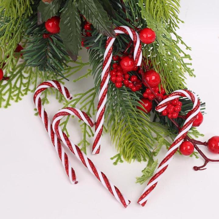 32 stuks kerstsnoepstok hangende ornamenten kerstboom hangende decoraties plastic gedraaide kruk ornamenten voor kerstambachten binnen buiten decor (glitter rood geen gaten, 12 cm)
