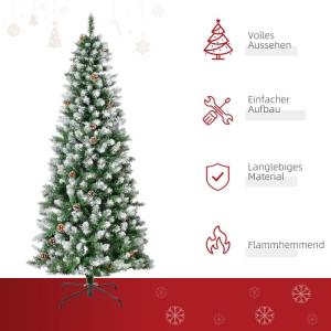 Kunstkerstboom, 180 cm met kunstsneeuw, 630 takken, opvouwbare standaard, voor kerstfeest, binnen, groen + wit