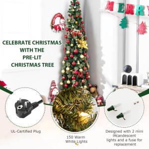 Künstlicher Bleistiftbaum 210 cm mit 150 LED-Lichtern, Halber Weihnachtsbaum mit 403 Zweige & Metallständer, Christbaum Tannenbaum Weihnachtsdekoration für Haus Geschäfte Büro