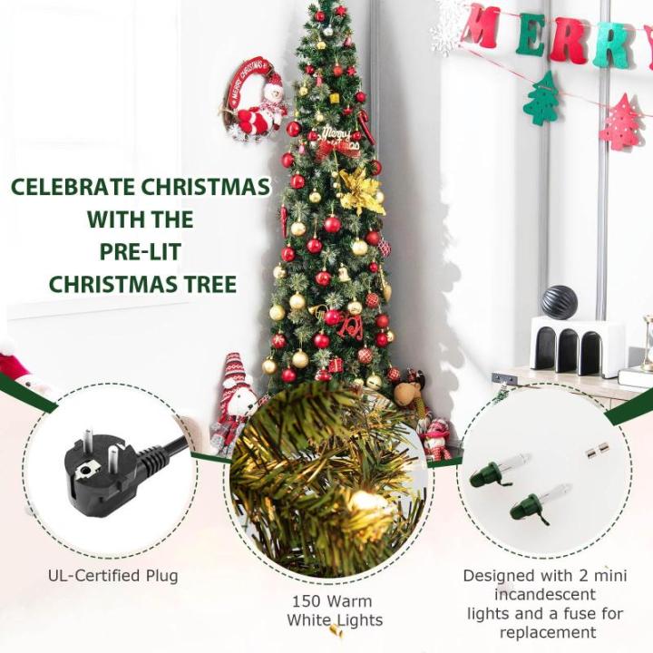 Künstlicher Bleistiftbaum 210 cm mit 150 LED-Lichtern, Halber Weihnachtsbaum mit 403 Zweige & Metallständer, Christbaum Tannenbaum Weihnachtsdekoration für Haus Geschäfte Büro