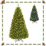 Künstlicher Weihnachtsbaum mit LED Beleuchtung, Tannenbaum Grün aus PVC Nadeln, Christbaum mit Klappbarem Metallständer, Christemas Tree 11 Lichtmodi /5 Farbwechsel (150 cm)