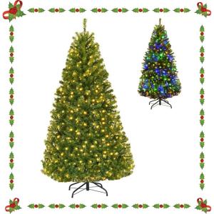 Künstlicher Weihnachtsbaum mit LED Beleuchtung, Tannenbaum Grün aus PVC Nadeln, Christbaum mit Klappbarem Metallständer, Christemas Tree 11 Lichtmodi /5 Farbwechsel (150 cm)