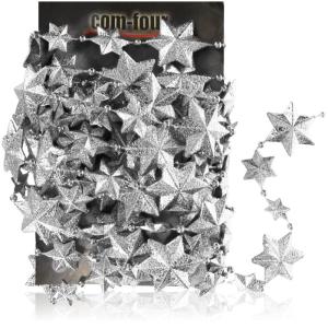 slinger met sterren - Kerstslinger - Sterrenslinger voor kerstdecoratie - Kerstdecoratie voor kerstboom - 500 cm (Set02 - zilver/sterren)