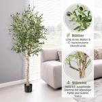 Set van 2 kunstplanten, kunstolijfboom, 182 cm, kamerplant met cementpot en natuurlijke bladeren en 72 vruchten, kunstboom voor tuin, kantoor, thuis, kunstplanten, groen