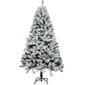 Kunstkerstboom met dennenappels, 12,5 m, sneeuwbedekte kerstboom met versterkte metalen basis en eenvoudige montage, voor feestelijke binnen- en kantoordecoratie