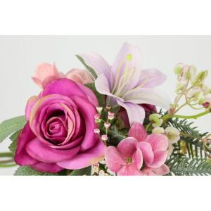 Kunstblumen-Strauß Rosen Lilien Hortensie 35cm 2er Set Blumensträuße Seidenblume Dekoblume Bouquet Hochzeit Blume Mittelstück Tischdeko unecht Grableger Grabschmuck Aufleger Gr