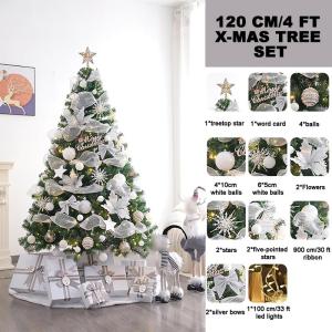 Weihnachtsbaum, Künstlicher Weihnachtsbaum mit Metallständer, Christbaum Weihnachtsbaum aus Fichte, Tannenbaum Künstlich mit Lichtern und Ornamenten im Set(4FT)