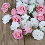 Kunstbloemkoppen, 50 stuks, kunstbloemen, rozen, voor bruiloft, feest, decoratie, doe-het-zelf (diameter 4 cm, wit en roze)