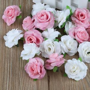 Kunstbloemkoppen, 50 stuks, kunstbloemen, rozen, voor bruiloft, feest, decoratie, doe-het-zelf (diameter 4 cm, wit en roze)