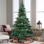 150 cm kerstboom met 12 m 240 leds lichtsnoer, kunstkerstboom + PE kerstboom met boom 450 takken/39 gemengde dennennaalden/39 rode bessen voor Kerstmis feestelijke decoratie