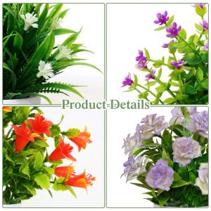 met pot, kleine potplanten, 4 stuks, kunstplant met bloemen, groene planten, decoratie, plastic planten, indoor decoratie voor kantoor, huis, balkon, woonkamer, badkamer