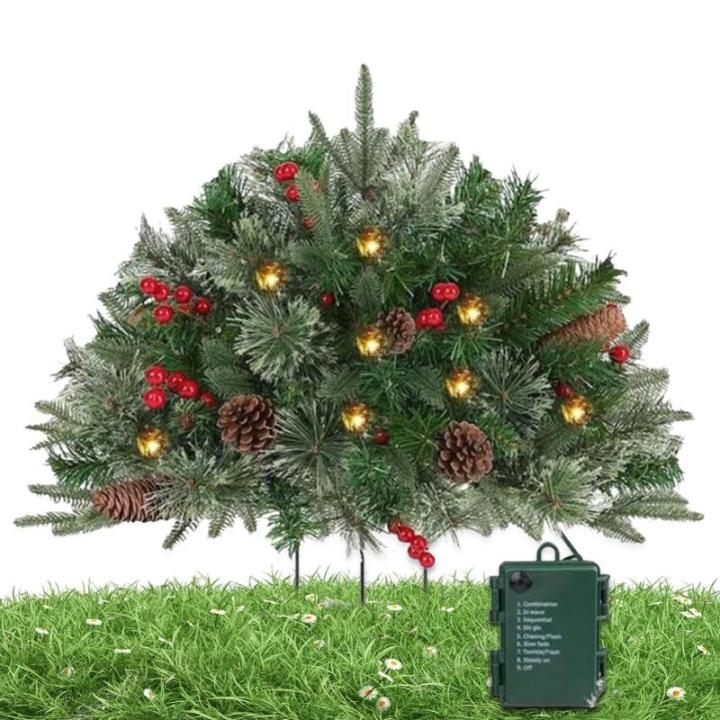 Weihnachts-Blumentopffüllung für den Außenbereich, künstlicher Weihnachtsbaumfüller, 40,6 cm (16 Zoll), vorbeleuchteter Weihnachtsbaum mit Ständer, 50 LED-, beleuchteter Blum