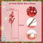 24 stuks bessen kerstdecoraties, kerstbessen met glitter, kunstmatige hulstbessen stamornamenten voor krans die kerstboomdecoraties maakt