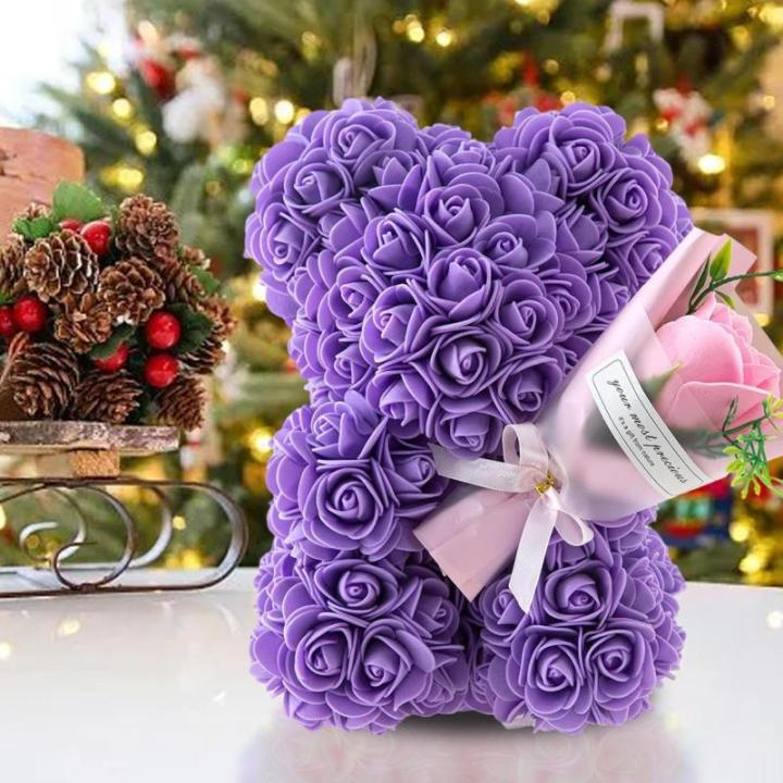 Valentijnsdag rozenbeer cadeau voor haar rozenbeer schattige teddybeer, kunstrozenbeer met rozenboeket, romantische rozen teddybeer cadeau voor Kerstmis