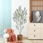 Kunstolijfboom, 150 cm, kunstplant, olijfboom met natuurlijke houten stam en levensechte vruchten voor thuis- en kantoordecoratie, grote voor binnen, 1 verpakking