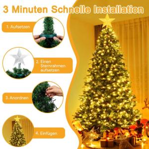 Lichtsnoer kerstboom met ring en topper ster, 400 leds, kerstverlichting, warmwit, 2 m x 16 strengen, 8 modi, waterdichte kerstverlichting, binnen en buiten, voor Kerstmis