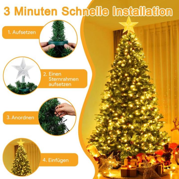 Lichtsnoer kerstboom met ring en topper ster, 400 leds, kerstverlichting, warmwit, 2 m x 16 strengen, 8 modi, waterdichte kerstverlichting, binnen en buiten, voor Kerstmis