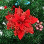 12 stuks glitter kerstboomversieringen Kerstmis bloemen ornament kerstdecoratie kerstboomhanger 14 cm (rood)