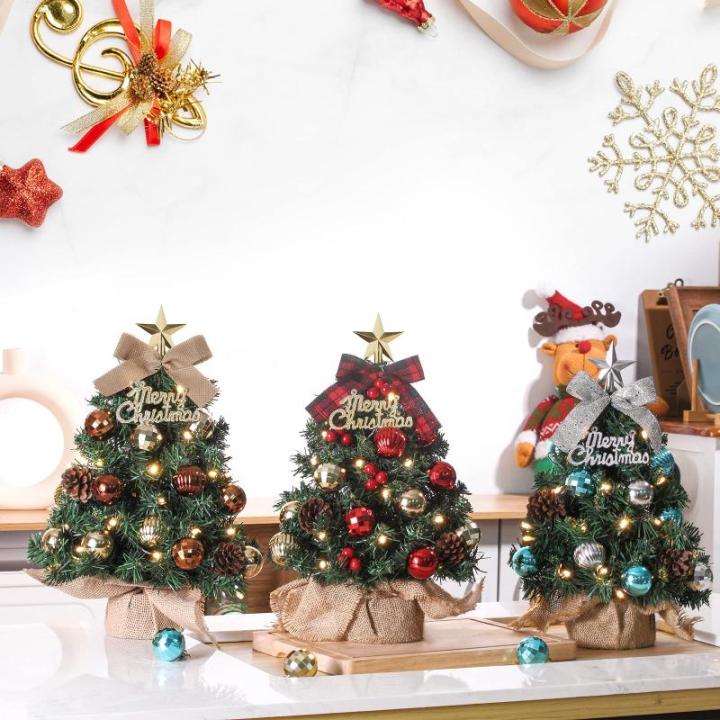 Mini kerstboom kleine kerstboom met verlichting LED tafel kerstboom klein kunstmatig versierd voor Kerstmis decoratie 60 cm