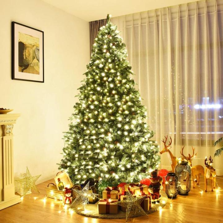 240cm LED Künstlicher Weihnachtsbaum, Christbaum mit Klappsystem und Metallständer, Tannenbaum geschmückt, Kunstbaum Weihnachten ideal für Zuhause, Büro, Geschäfte und Hotels