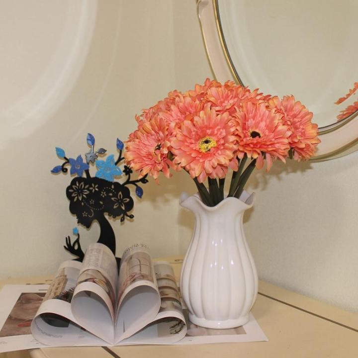 12 STKS Kunstmatige Gerbera Bloem Enkele Stam Bloei Boeket Plastic Zijde Nep Decoratieve Flora Outdoor Indoor Thuis Tuin Kantoor Hotel Bruiloft Party Oranje