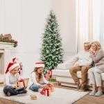 Kunstkerstboom van 190 cm met verlichting en sneeuw, potlood dennenboom met 280 warmwitte ledlampen en 60 dennenappels, smalle kerstboom voor thuis