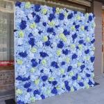 Blaue Simulierte Hochzeitsblumenwand, Blumenarrangement, Blumen-Wandpaneel-Set, Künstliche Wand, Blumen-Hintergrund, 3D-Seide, Hortensie, Rose, Blumenpaneel Für Fotohintergrund, 