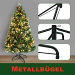 Kerstboom 120 cm, pvc-kunstkerstboom met 8 lichtmodi, verlichting, standaard, dennenappels, Ilex dennennaalden, dichte takken, kerstboom Ø 74 cm