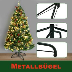 Kerstboom 120 cm, pvc-kunstkerstboom met 8 lichtmodi, verlichting, standaard, dennenappels, Ilex dennennaalden, dichte takken, kerstboom Ø 74 cm